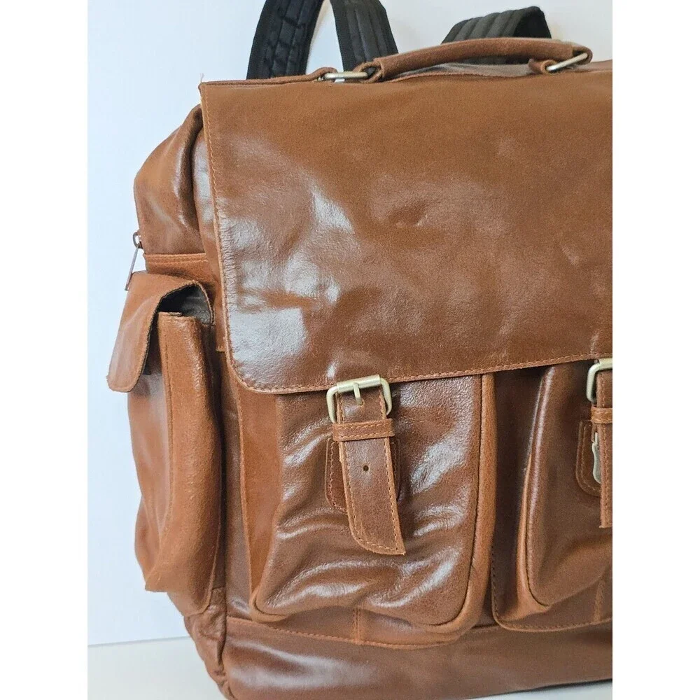 Wilson Leather Brown Backpack Rucksack Multi Pocket Laptop Travel Bag